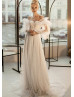 Ivory Glitter Lace Wedding Dress With Detachable Sleeves